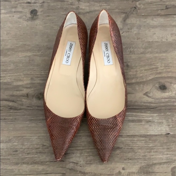 Jimmy Choo Brown Snakeskin Heels - Picture 1 of 4